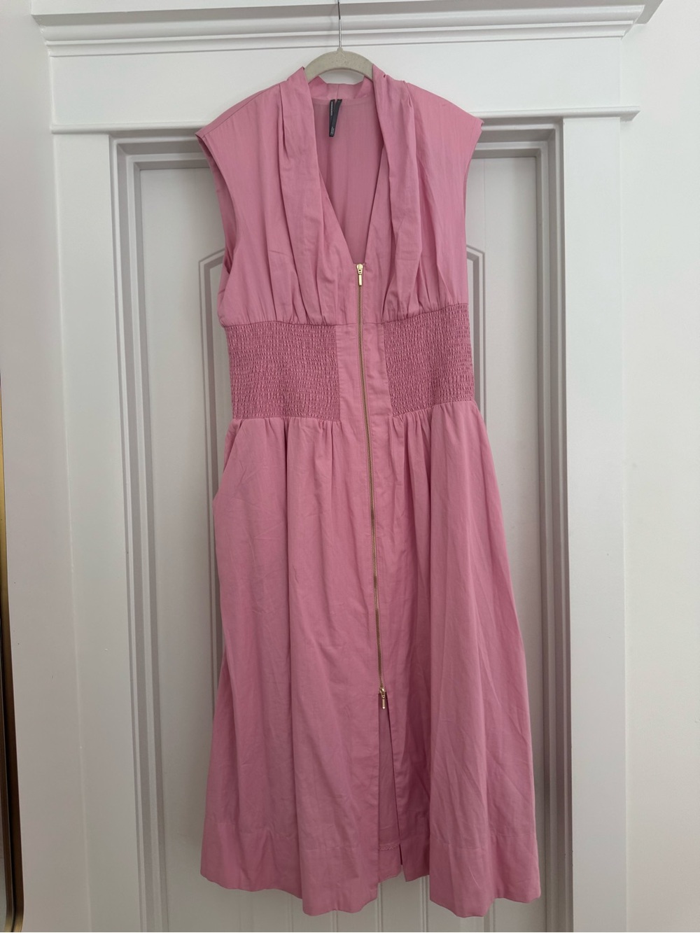 Anthropologie Pink Tommie Midi Dress with Smocked Waist and Zipper EC!